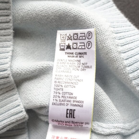 Marks & Spencer Knit Embroidered Bunny Sweater Dress Light Blue Baby Sz 9m - Picture 7 of 9